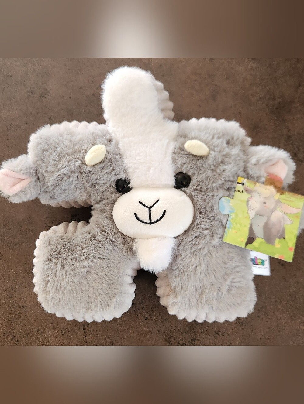 Yoonique Pluzzles Grey/White Gregory Goat Puzzle Piece Plush Animal Barnyard